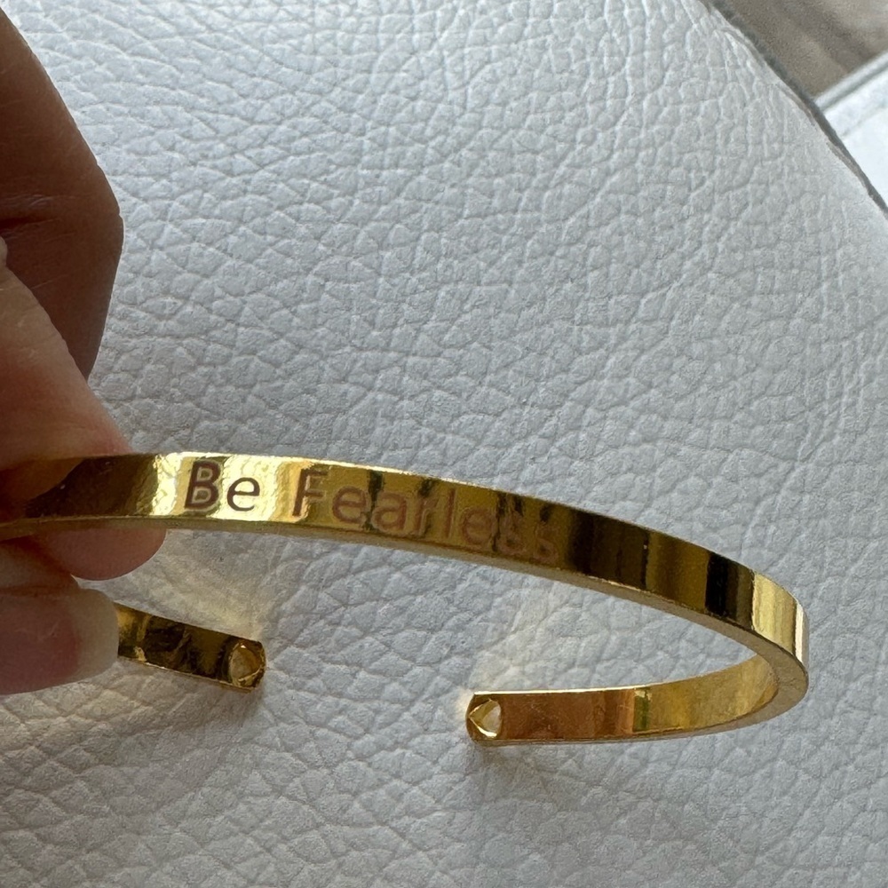 Gold “Be Fearless” Engraved Cuff Bracelet